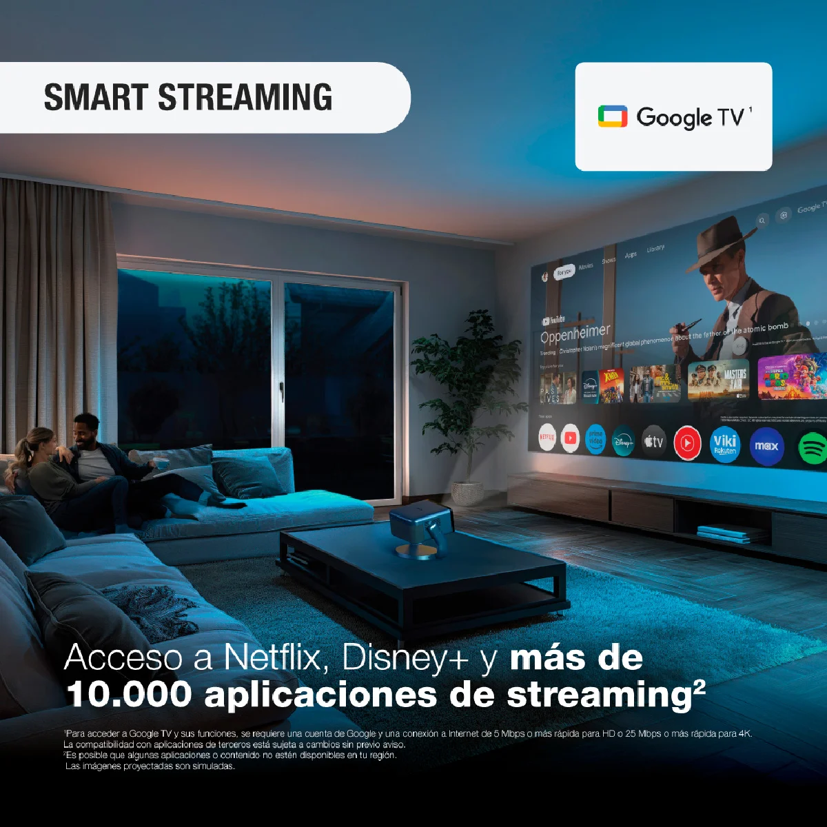 PROYECTOR EPSON FULL HD SMART PORTÁTIL EPIQVISION EF22 1.000 LÚMENES BLANCO COLOR Azul, foto 4