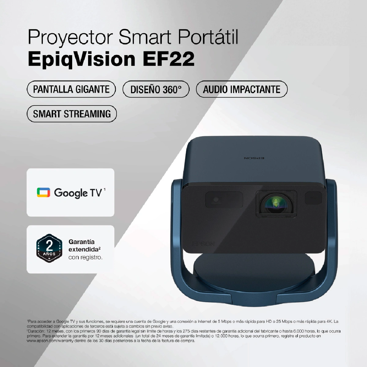 PROYECTOR EPSON FULL HD SMART PORTÁTIL EPIQVISION EF22 1.000 LÚMENES BLANCO COLOR Azul, foto 5