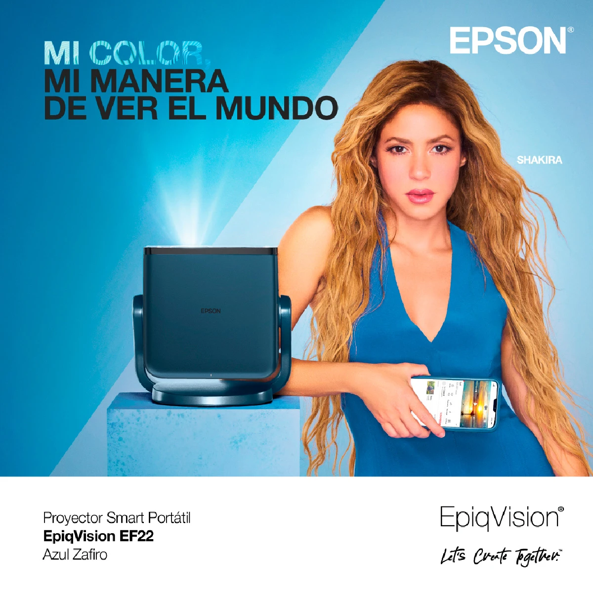 PROYECTOR EPSON FULL HD SMART PORTÁTIL EPIQVISION EF22 1.000 LÚMENES BLANCO COLOR Azul, foto 7