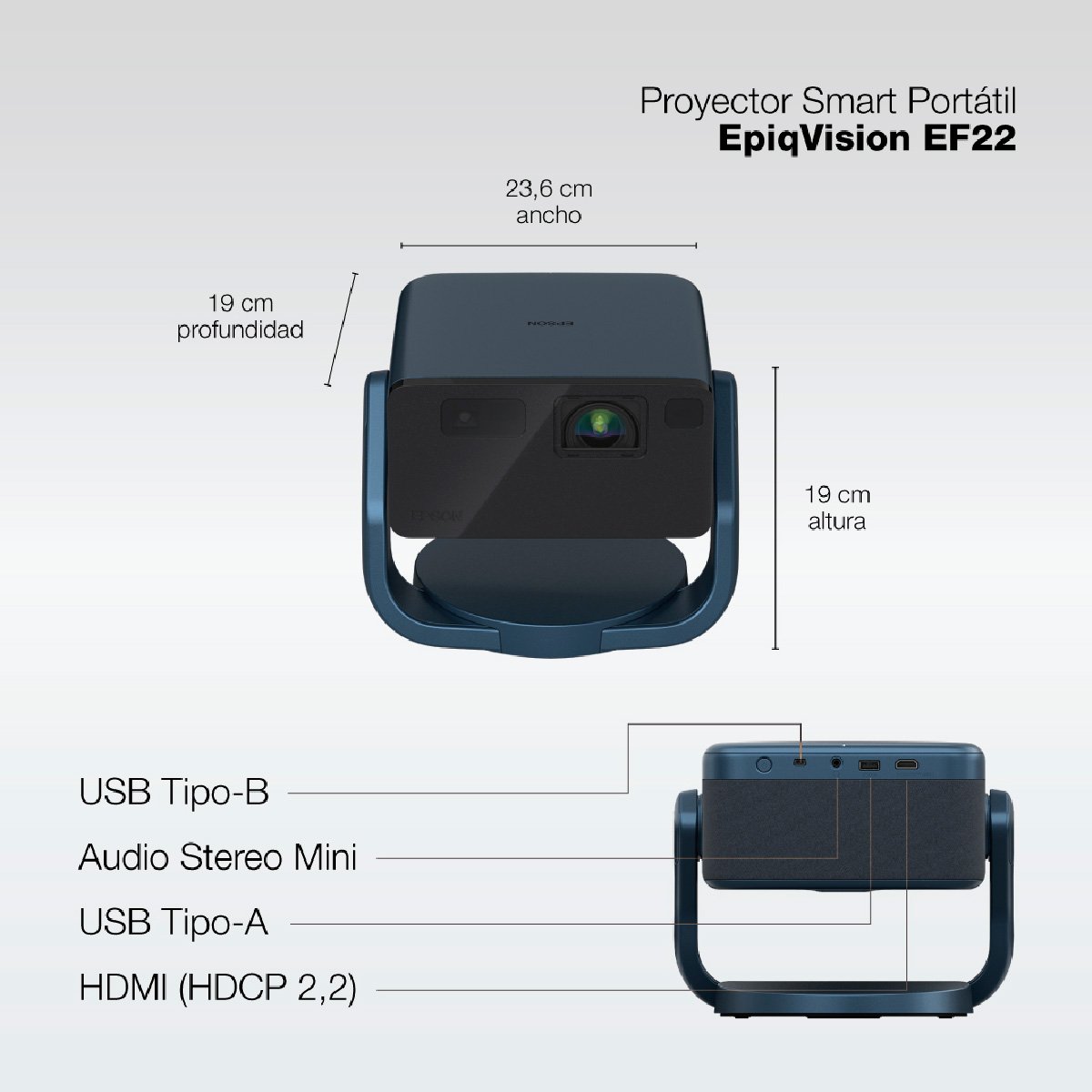 PROYECTOR EPSON FULL HD SMART PORTÁTIL EPIQVISION EF22 1.000 LÚMENES BLANCO COLOR Azul, foto 10