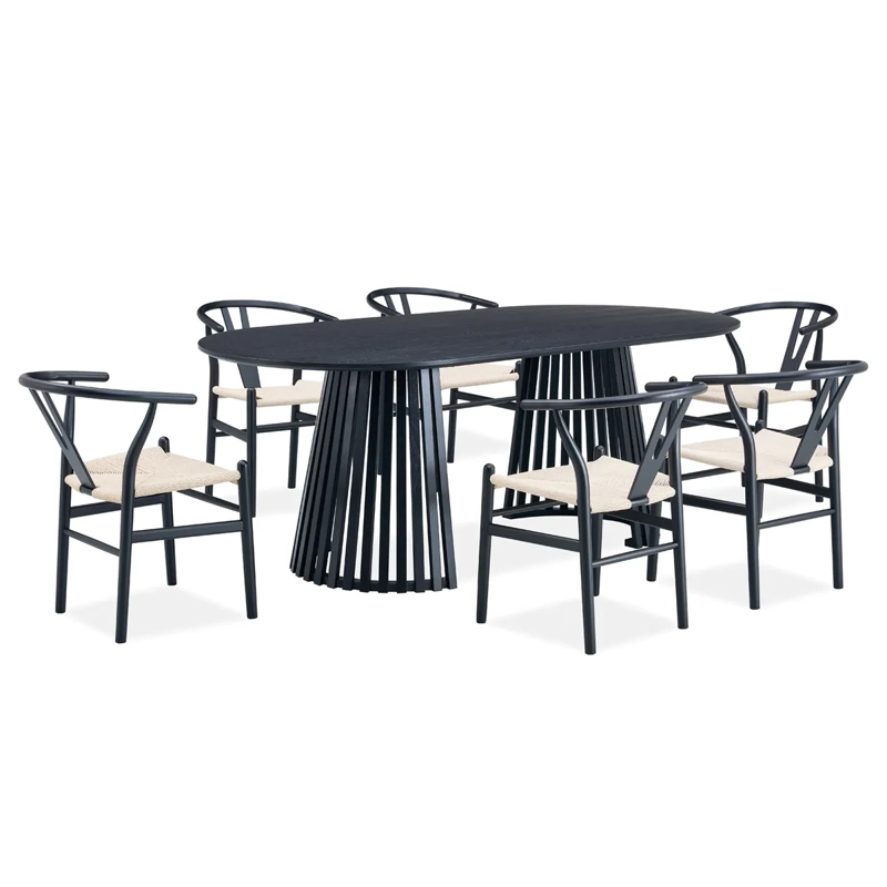 JUEGO DE COMEDOR RIPLEY HOME RANURADO 6S NEGRO - 2