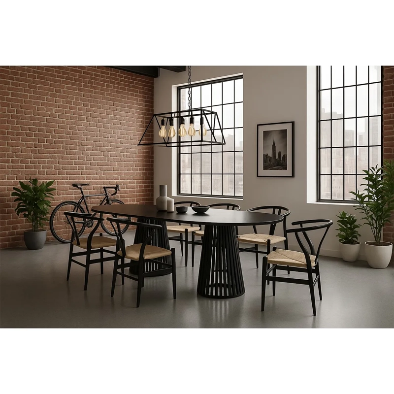 JUEGO DE COMEDOR RIPLEY HOME RANURADO 6S NEGRO - 11