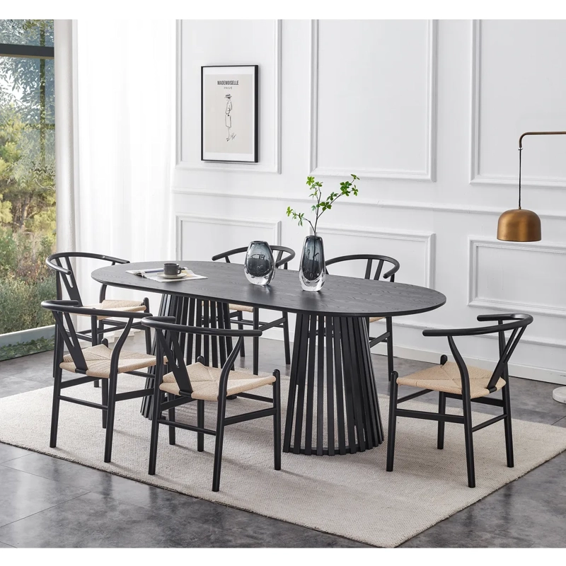 JUEGO DE COMEDOR RIPLEY HOME RANURADO 6S NEGRO - 9