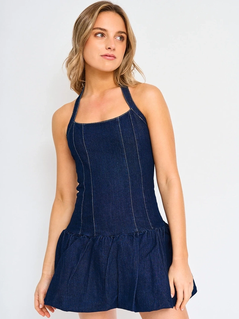 VESTIDO CORTO ALGODÓN MUJER INDEX DENIM GLOBO - 2