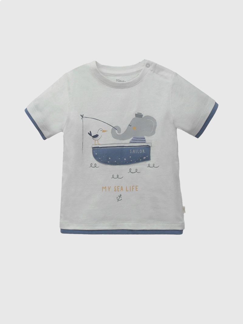 POLERA MANGA CORTA NIÑO COLLOKY ELEFANTE BLANCO - 1