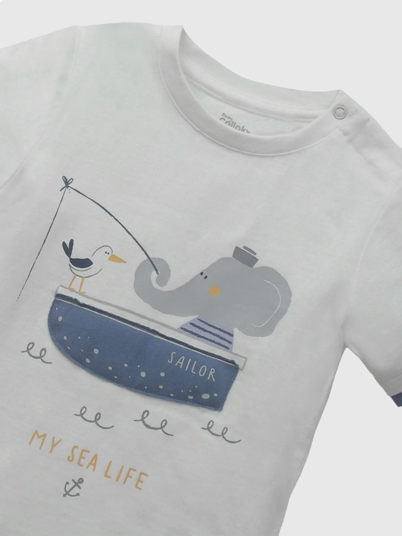 POLERA MANGA CORTA NIÑO COLLOKY ELEFANTE BLANCO - 4