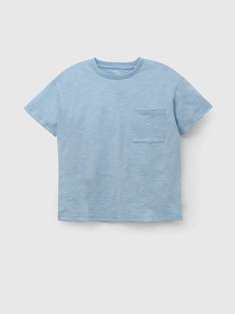 POLERA MANGA CORTA NIÑO COLLOKY POCKET CELESTE  - 1