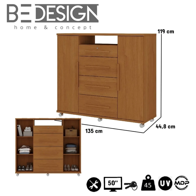 CÓMODA BE DESIGN ZANZINI MULTI MATE 2 PUERTAS 4 CAJONES CARAMELO - 4