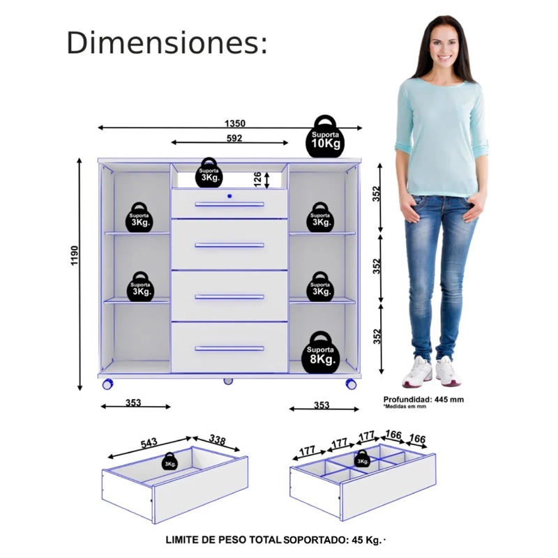 CÓMODA BE DESIGN ZANZINI MULTI MATE 2 PUERTAS 4 CAJONES CARAMELO - 5