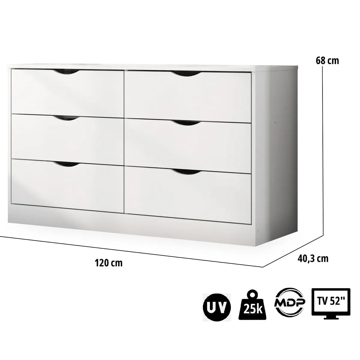 CÓMODA BE DESIGN PISA 6C 6 CAJONES BLANCO - 2