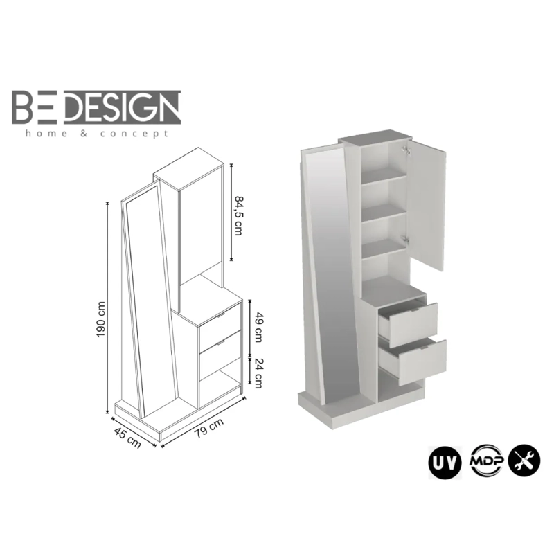 CÓMODA BE DESIGN TOCADOR MOVELI CON ESPEJO 1 PUERTA 2 CAJONES BLANCO - 4