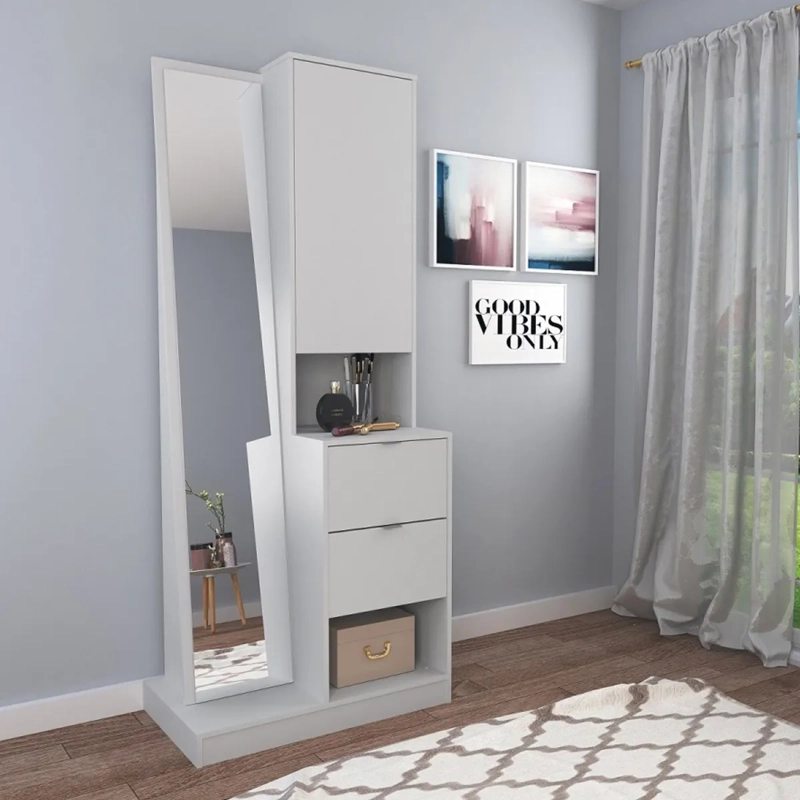 CÓMODA BE DESIGN TOCADOR MOVELI CON ESPEJO 1 PUERTA 2 CAJONES BLANCO - 5