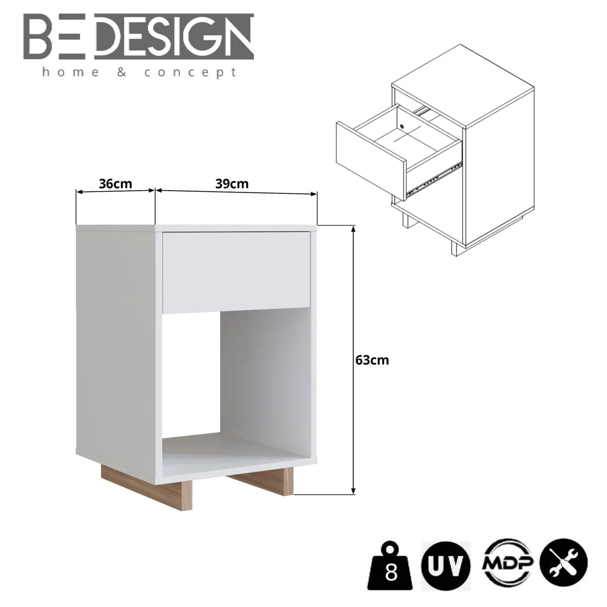 VELADOR BE DESIGN MOVELI 1 CAJÓN BLANCO - 3
