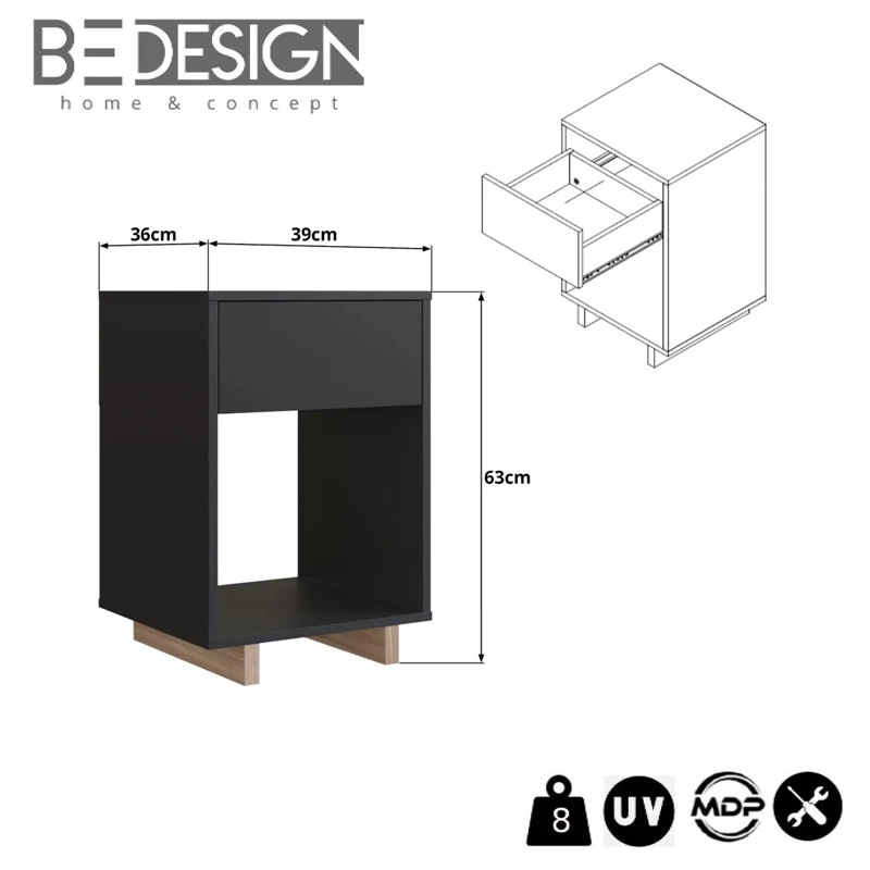 VELADOR BE DESIGN MOVELI 1 CAJÓN NEGRO - 3