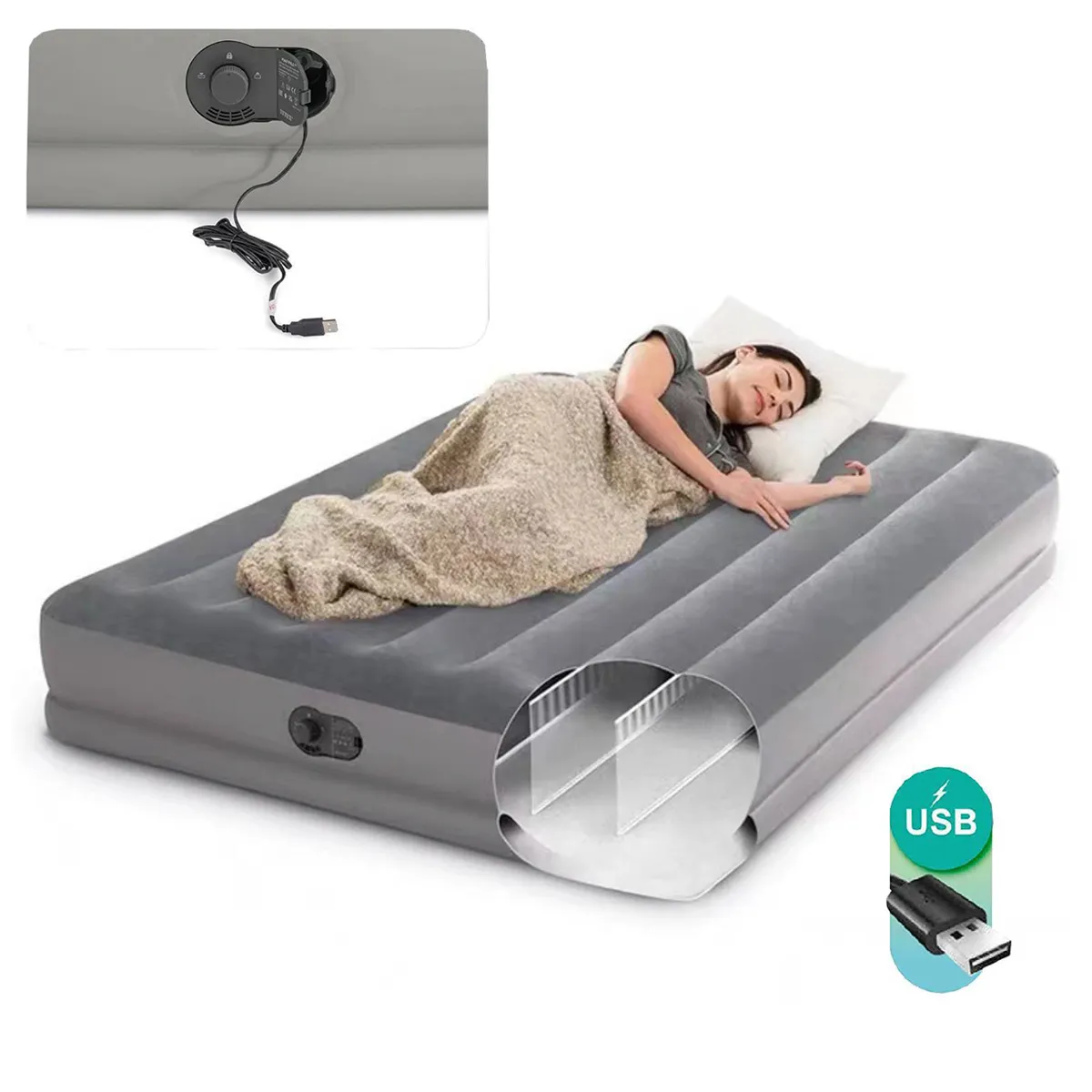 CAMA BE DESIGN INFLABLE ELÉCTRICA 1 PLAZA GRIS - 3