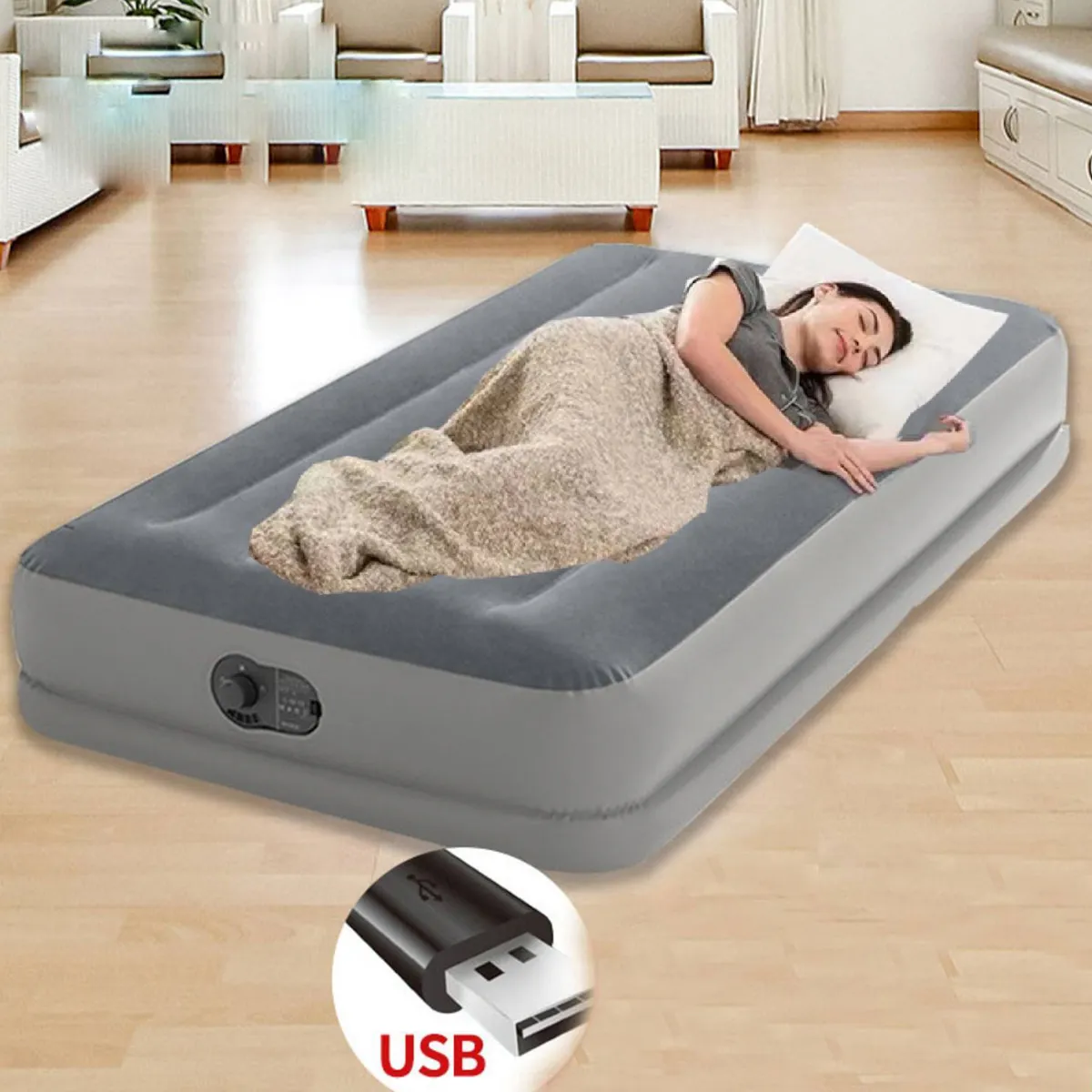 CAMA BE DESIGN INFLABLE ELÉCTRICA 1 PLAZA GRIS - 6