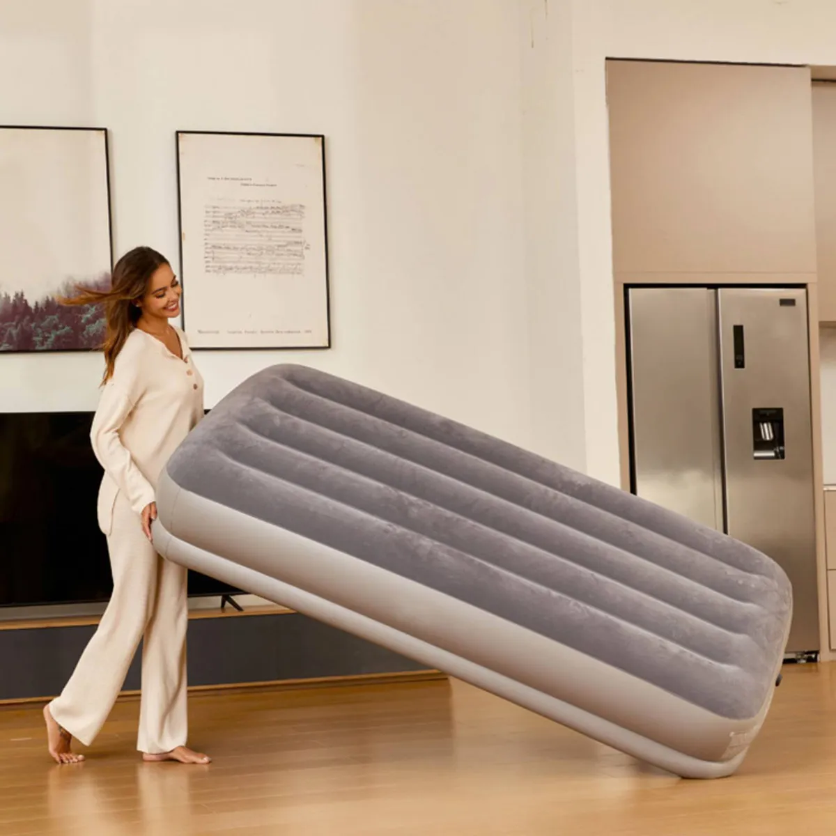 CAMA BE DESIGN INFLABLE ELÉCTRICA 2 PLAZAS GRIS - 6