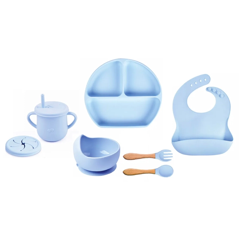 SET DE ALIMENTACION KIDSCOOL SILICONA CELESTE 6 PIEZAS - 6