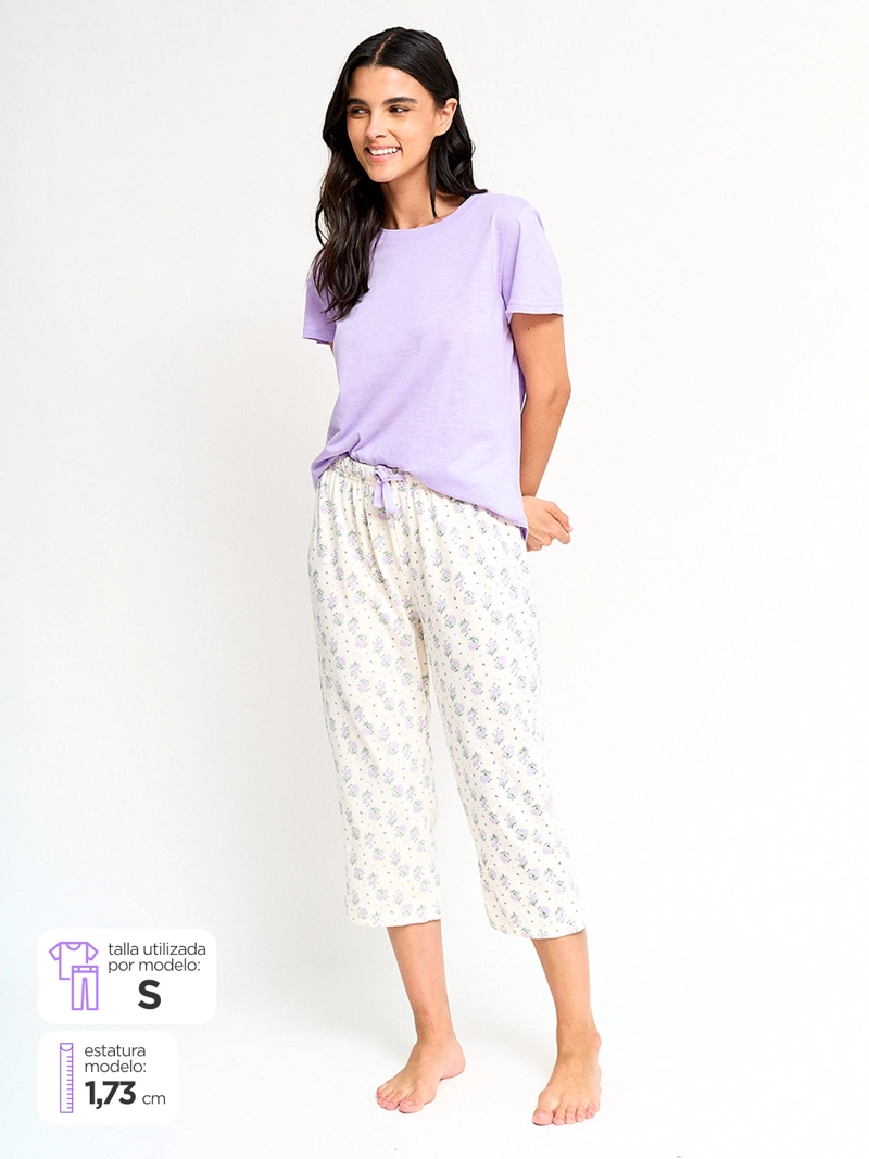 PIJAMA DOS PIEZAS MUJER MARQUIS MANGA CORTA Y PANTALÓN CAPRI - 1
