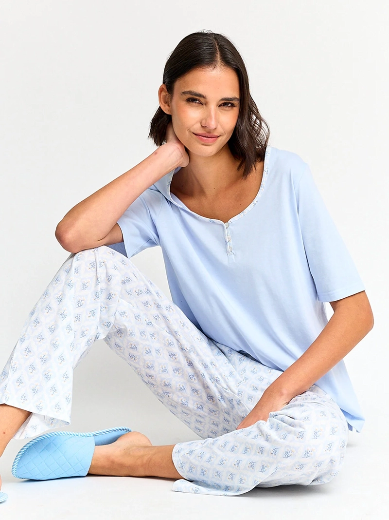 PIJAMA MUJER MANGA CORTA AZIZ BÁSICO PANTALÓN LARGO - 4