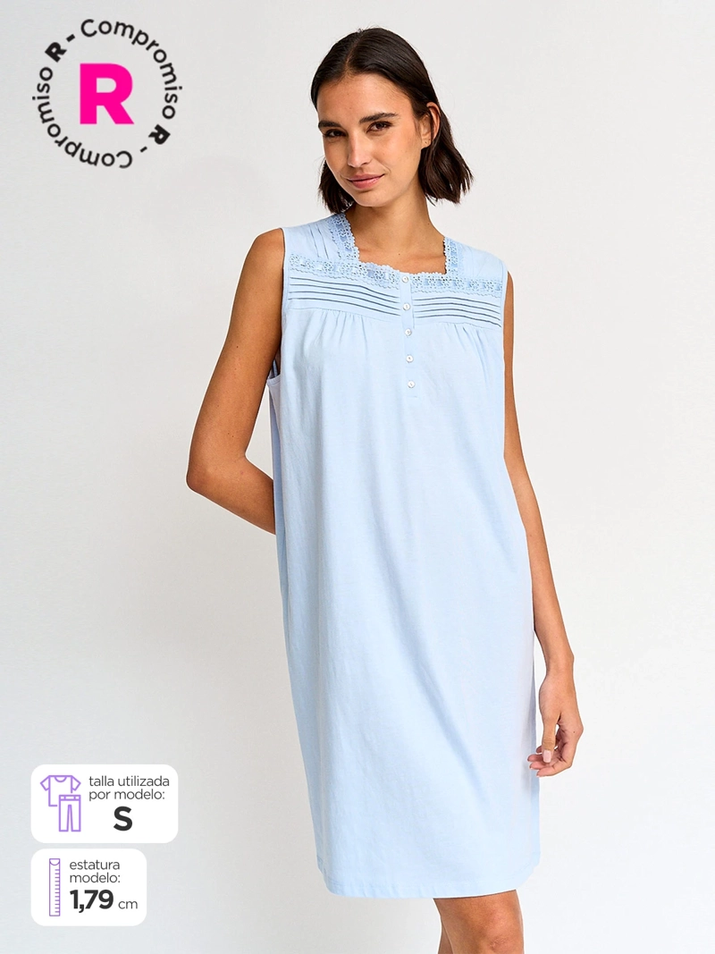 CAMISA DE DORMIR SIN MANGAS MUJER AZIZ CUELLO CUADRADO - 1
