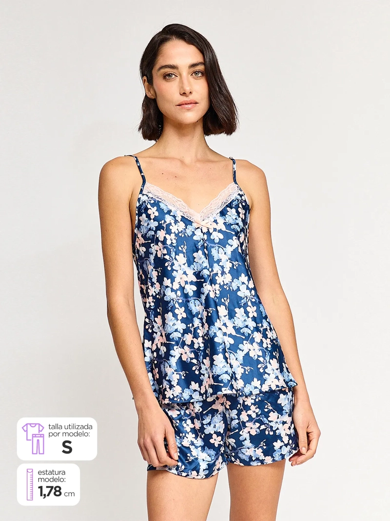 PIJAMA MUJER MARQUIS NAVI SATIN PRINT