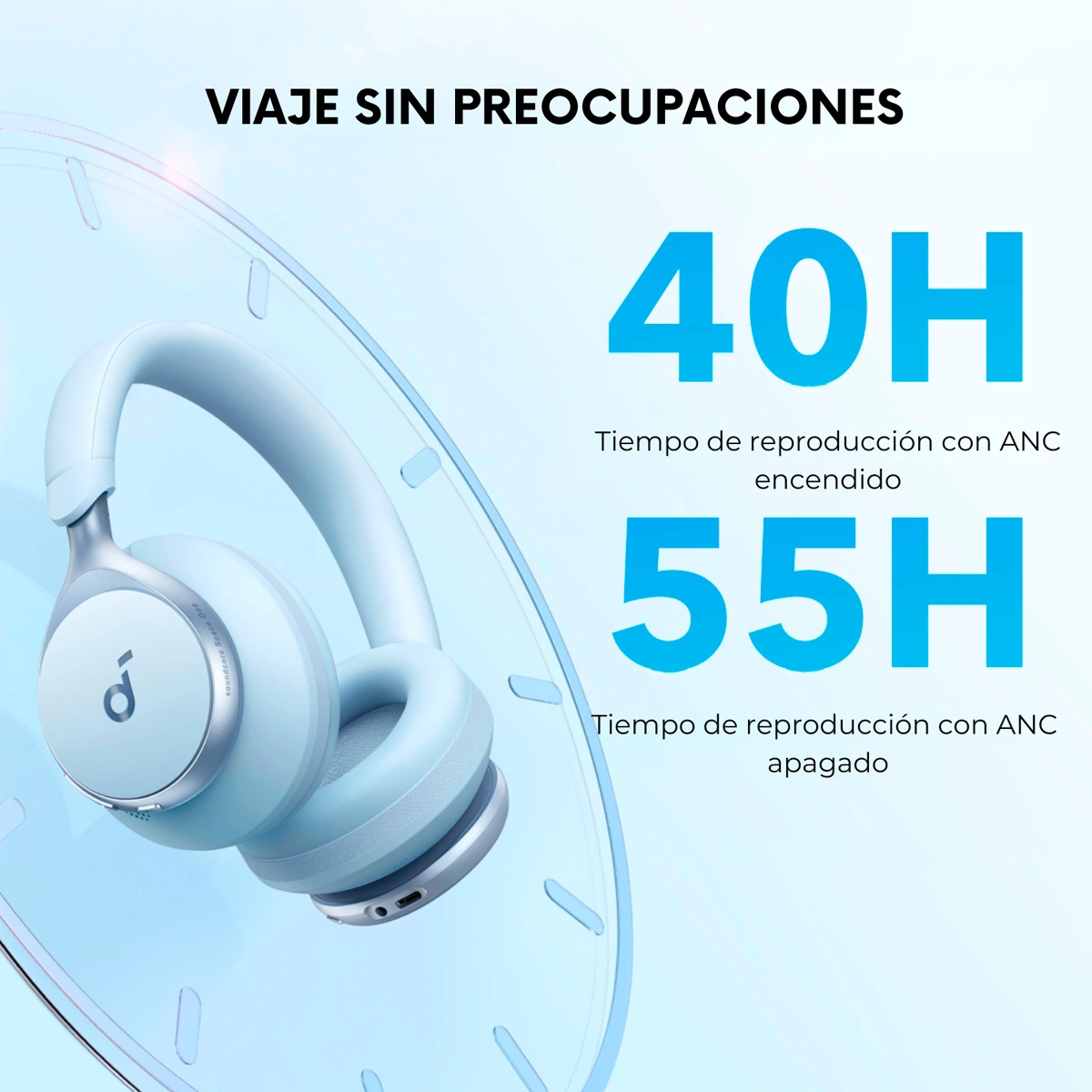 AUDÍFONOS SOUNDCORE ON EAR SPACE ONE BLUETOOTH AZUL - 5