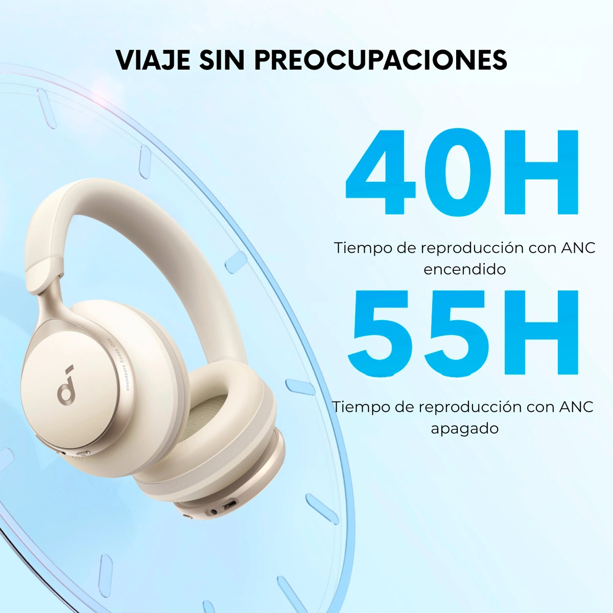 AUDÍFONOS SOUNDCORE ON EAR SPACE ONE BLUETOOTH CREMA - 8