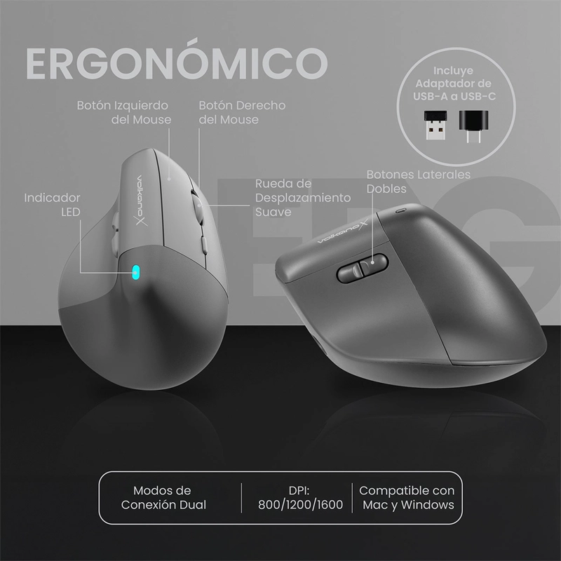 MOUSE INALÁMBRICO VOLKANO SERIE ERGO - 8