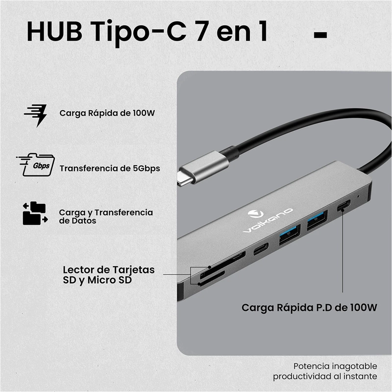 ADAPTADOR VOLKANO HUB EXPAND USB C 7 EN 1 - 6