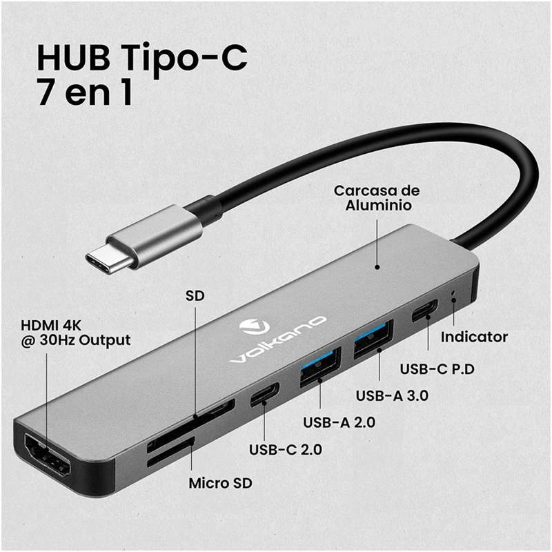 ADAPTADOR VOLKANO HUB EXPAND USB C 7 EN 1 - 8