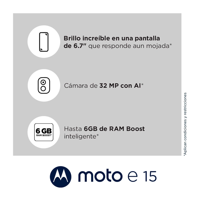 CELULAR MOTOROLA E15 6.7" 64 GB 3 GB RAM 32 MP + FLICKER MP - 3