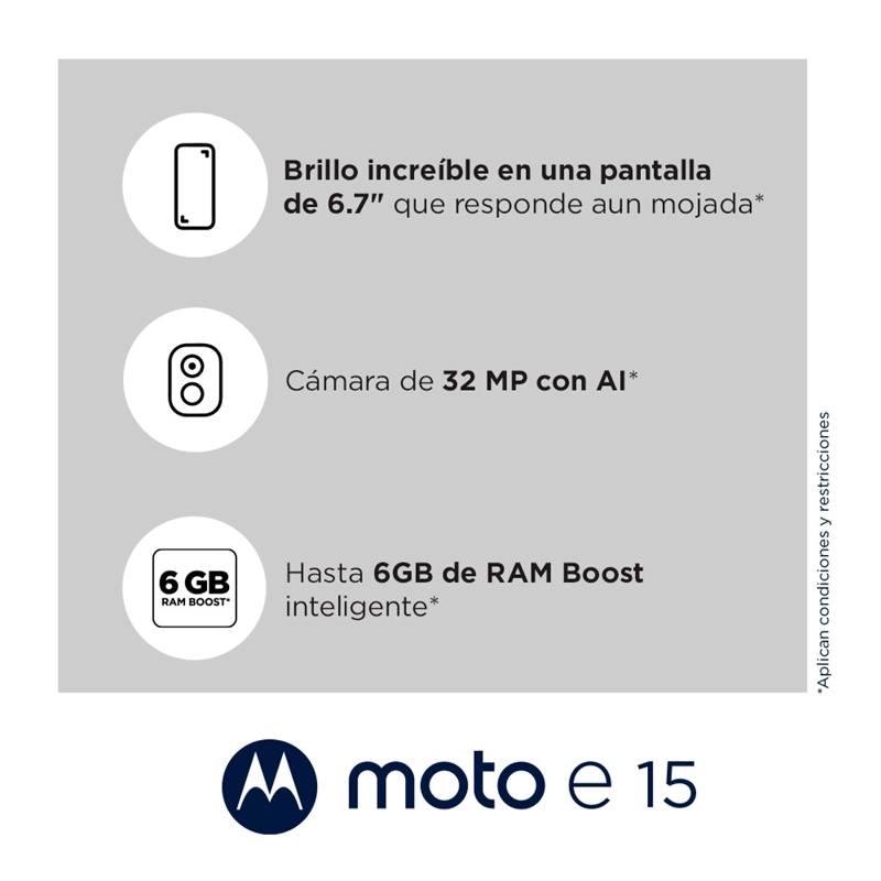 CELULAR MOTOROLA E15 6.7" 64 GB 3 GB RAM 32 MP + FLICKER MP - 3