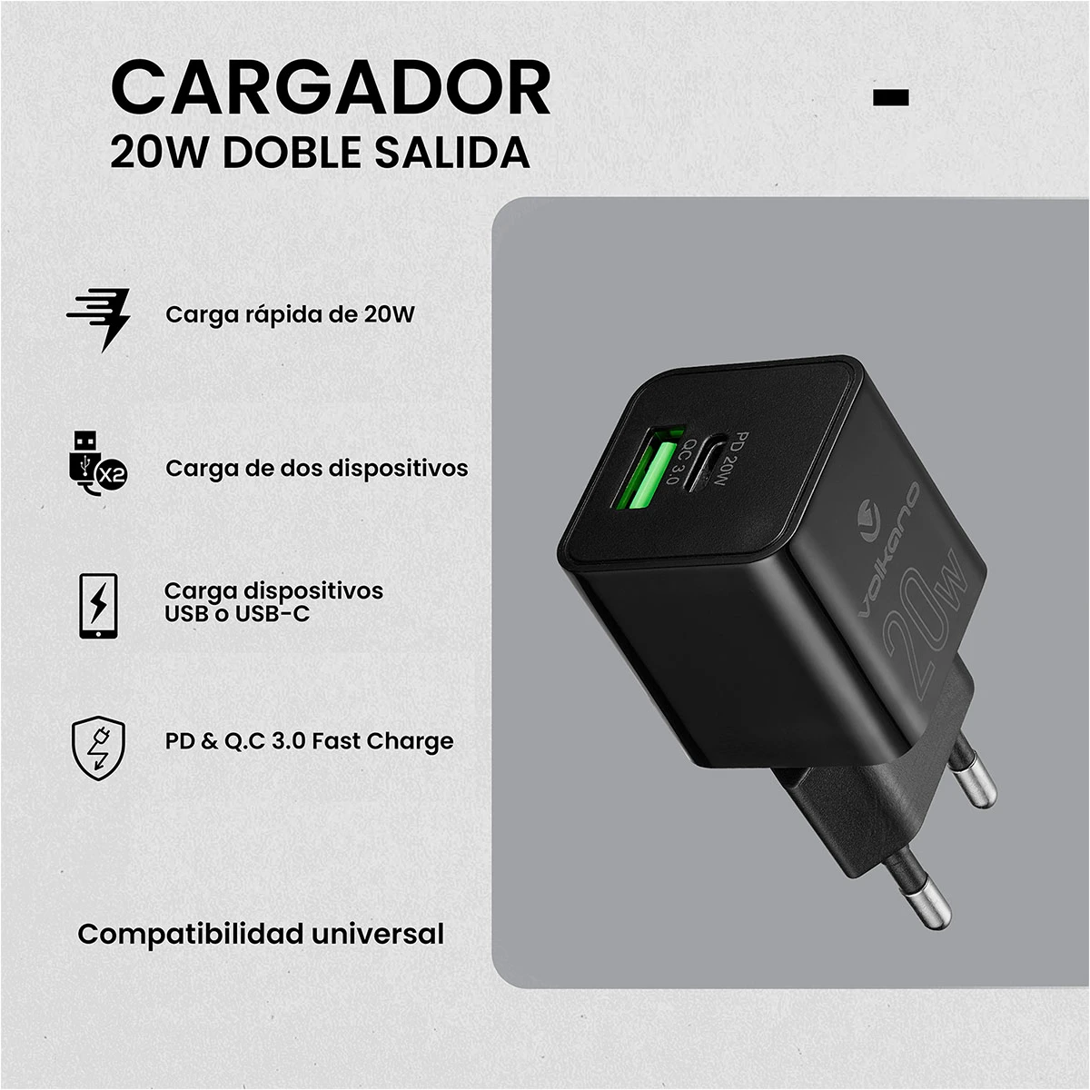 CARGADOR DE CELULAR 20W VOLKANO - 3