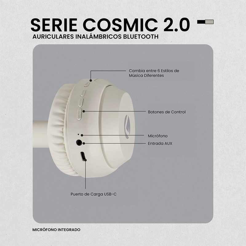 AUDÍFONOS VOLKANO ON EAR SERIE COSMIC 2.O BLUETOOTH - 10