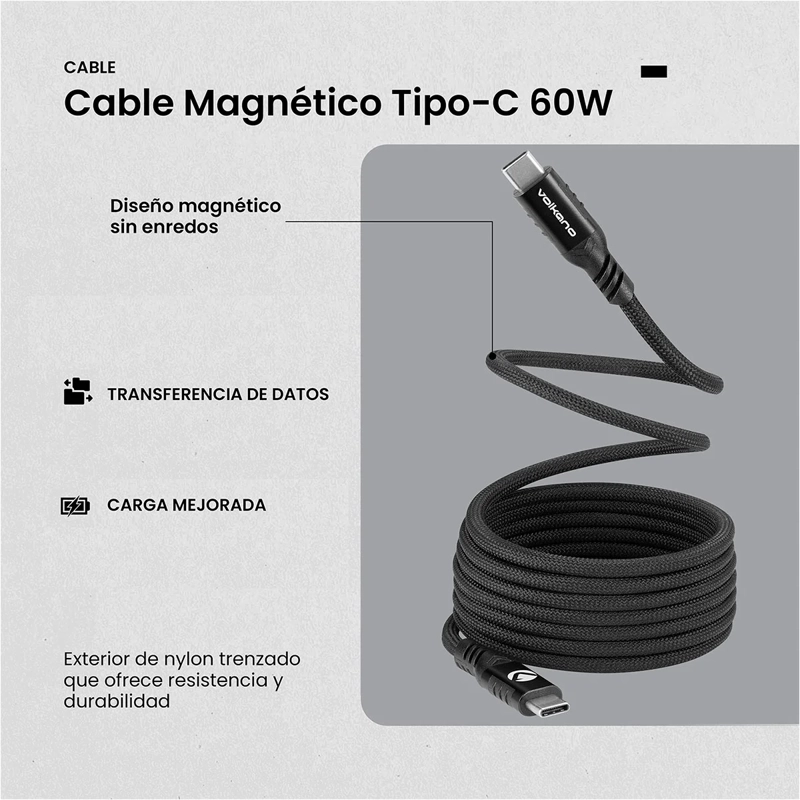 CABLE USB C 60W VOLKANO SERIE WEAV MAGNÉTICO - 4