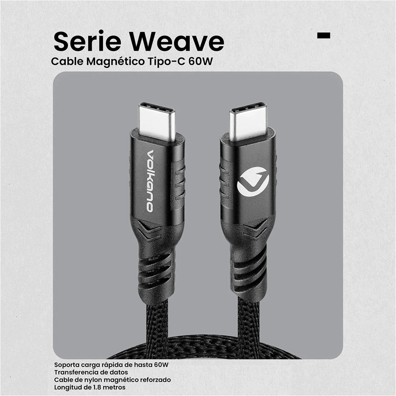 CABLE USB C 60W VOLKANO SERIE WEAV MAGNÉTICO - 5