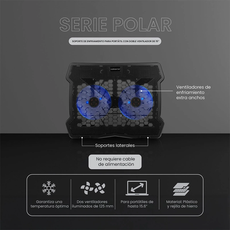 BASE PARA NOTEBOOK VOLKANO SERIE POLAR CON DOBLE VENTILADOR 15.6” - 7