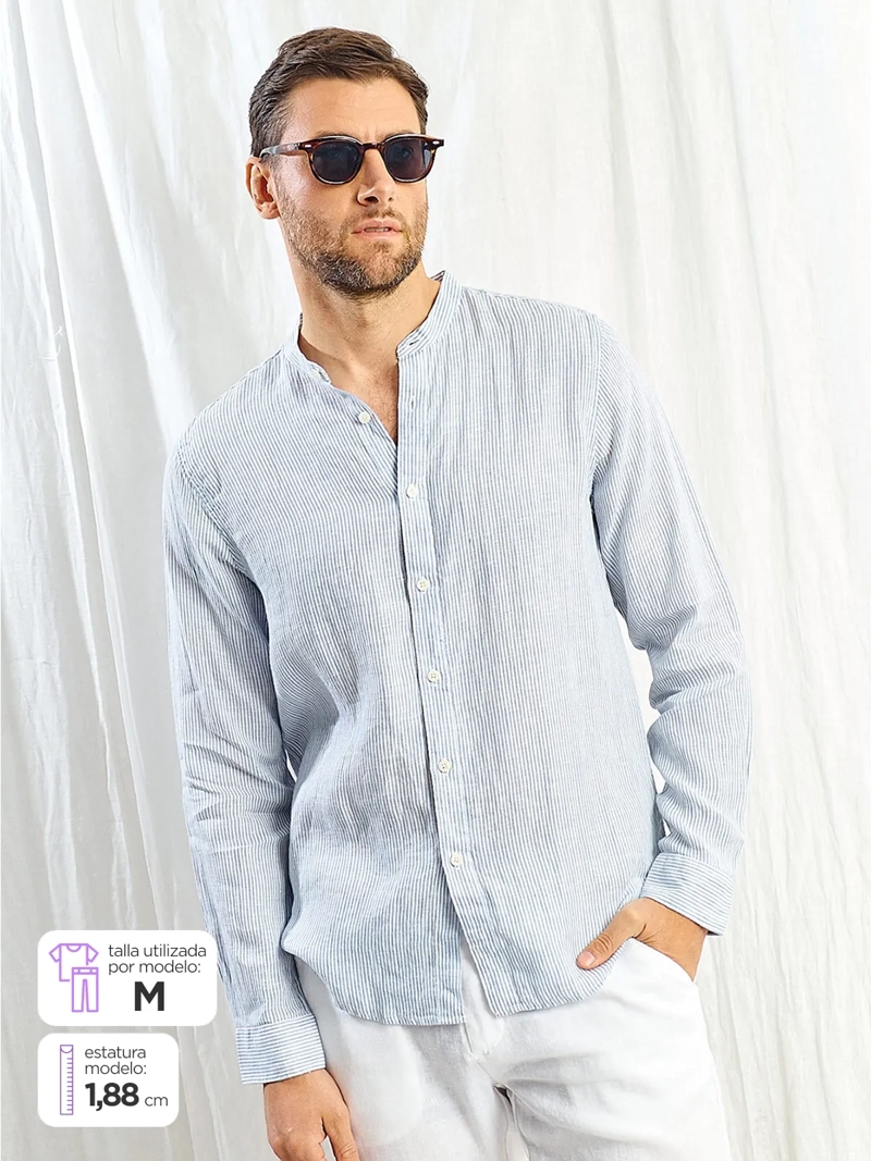 CAMISA HOMBRE SPAVALDI LINO CUELLO MAO MANGA LARGA - 1