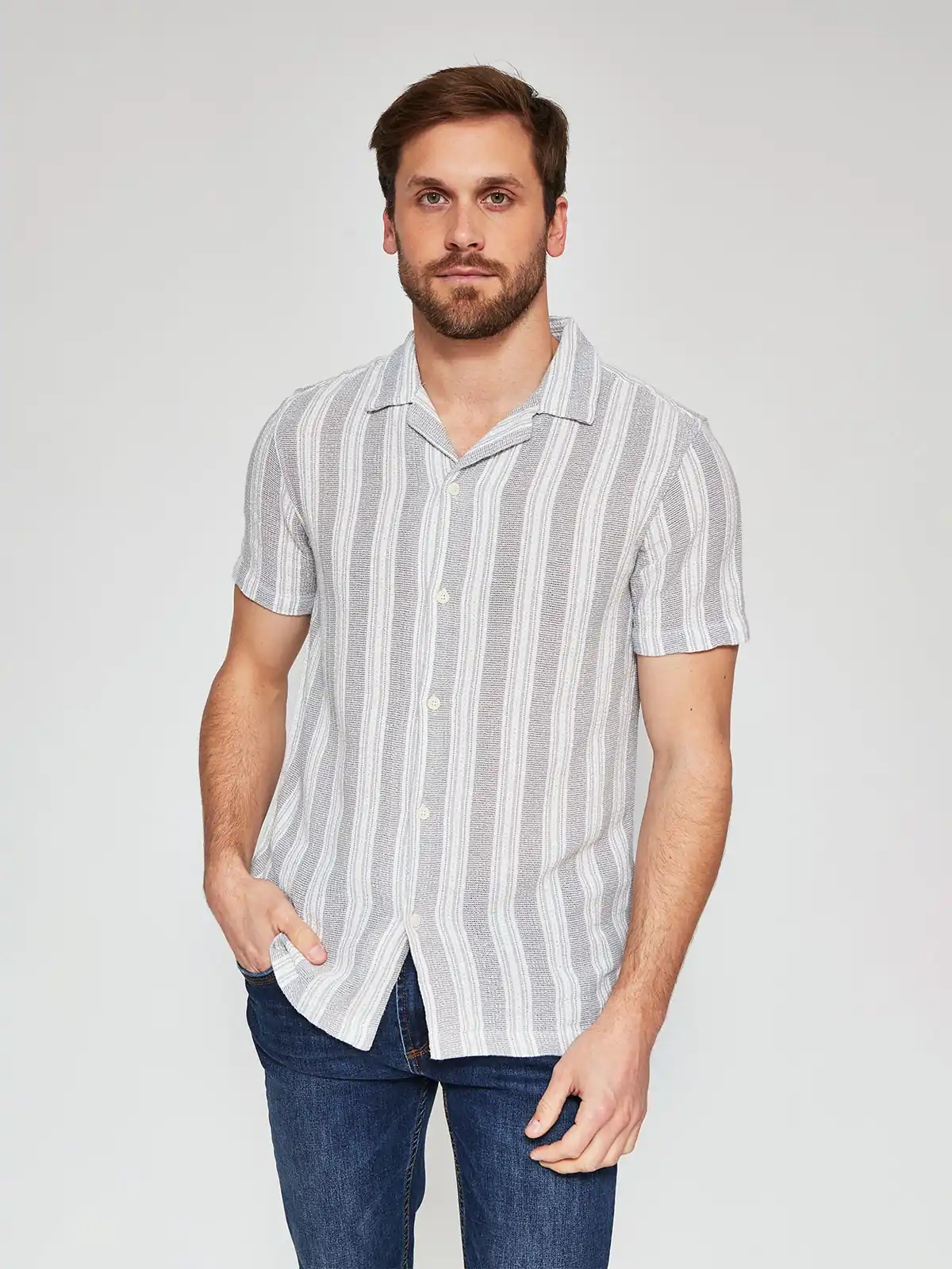 CAMISA HOMBRE MARQUIS ALGODÓN MANGA CORTA LÍNEAS TEXTURAS - 1