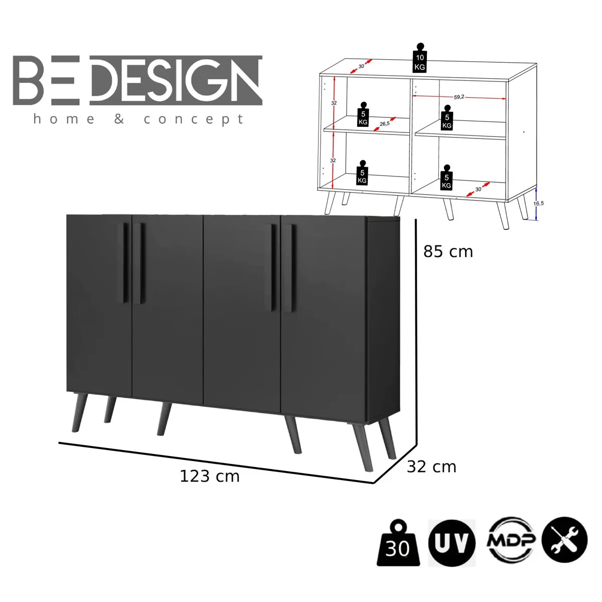 BUFFET BE DESIGN RETRO VIENA 4 PUERTAS NEGRO - 5