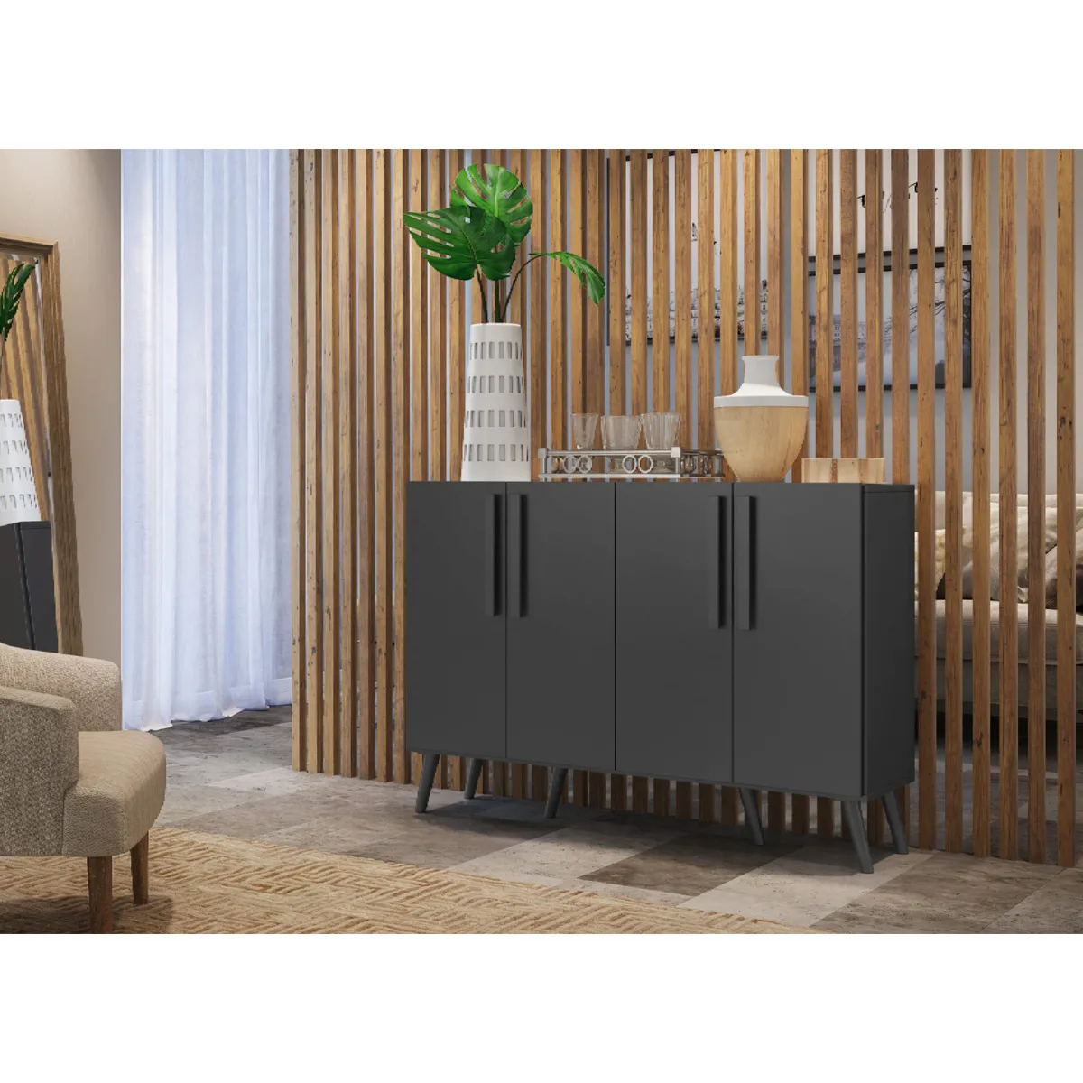 BUFFET BE DESIGN RETRO VIENA 4 PUERTAS NEGRO - 6