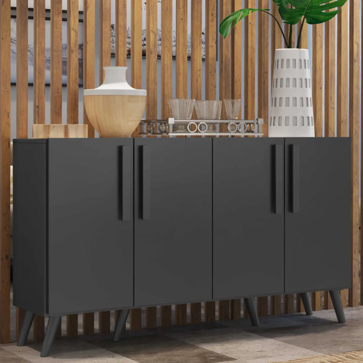 BUFFET BE DESIGN RETRO VIENA 4 PUERTAS NEGRO - 7