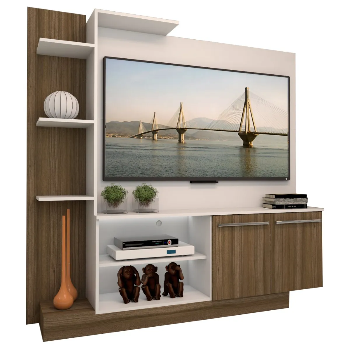 CENTRO DE ENTRETENCIÓN BE DESIGN VERONA MDP 55" RACK BLANCO/CAFÉ - 2