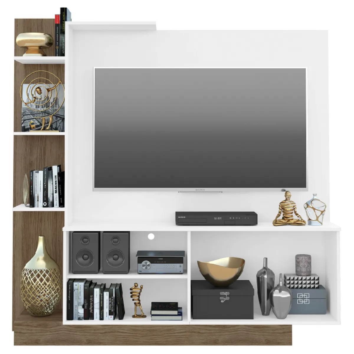 CENTRO DE ENTRETENCIÓN BE DESIGN VERONA MDP 55" RACK BLANCO/CAFÉ - 3