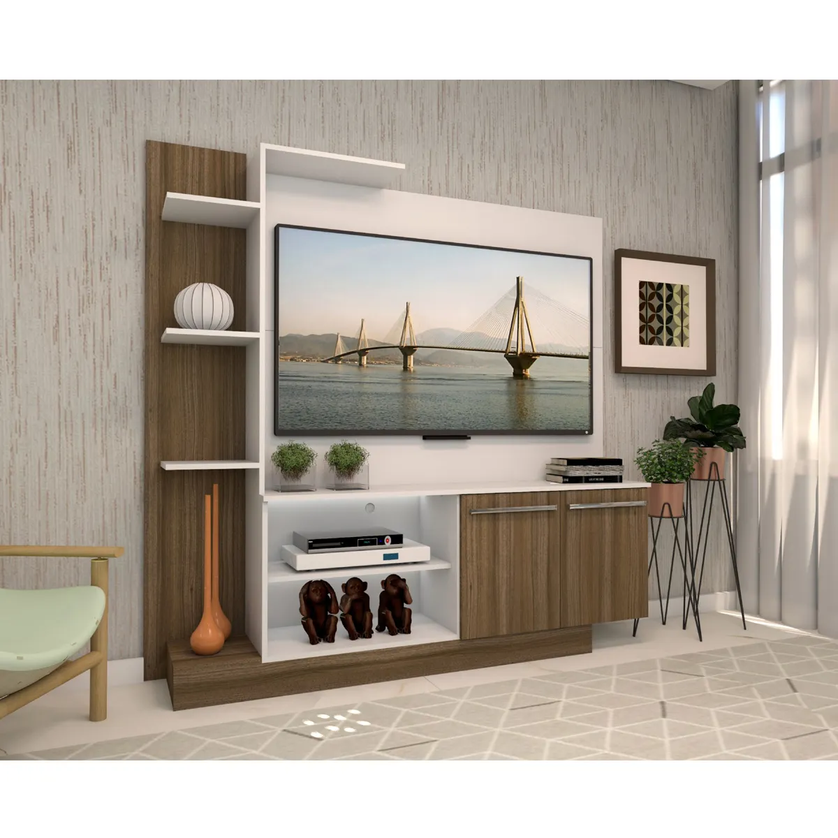 CENTRO DE ENTRETENCIÓN BE DESIGN VERONA MDP 55" RACK BLANCO/CAFÉ - 5