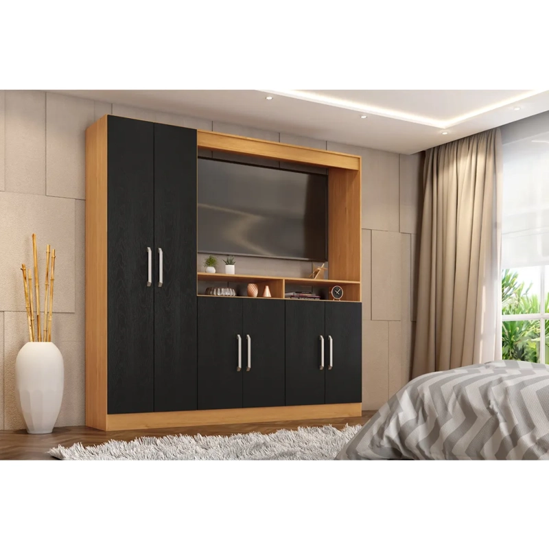 RACK TV BE DESIGN MDP 50" CON ARMARIO 6 PUERTAS NEGRO/CARAMELO - 4