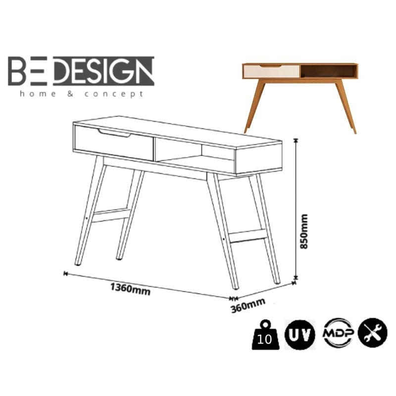MESA DE ARRIMO BE DESIGN MDP 136 CM RETRO CARAMELO/PERLA - 3