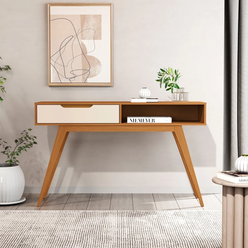 MESA DE ARRIMO BE DESIGN MDP 136 CM RETRO CARAMELO/PERLA - 4