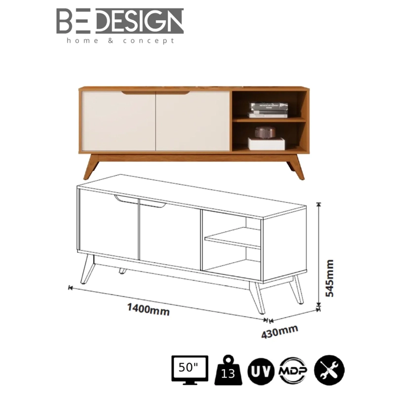 RACK TV BE DESIGN MDP 50" 2 PUERTAS CARAMELO/PERLA - 3